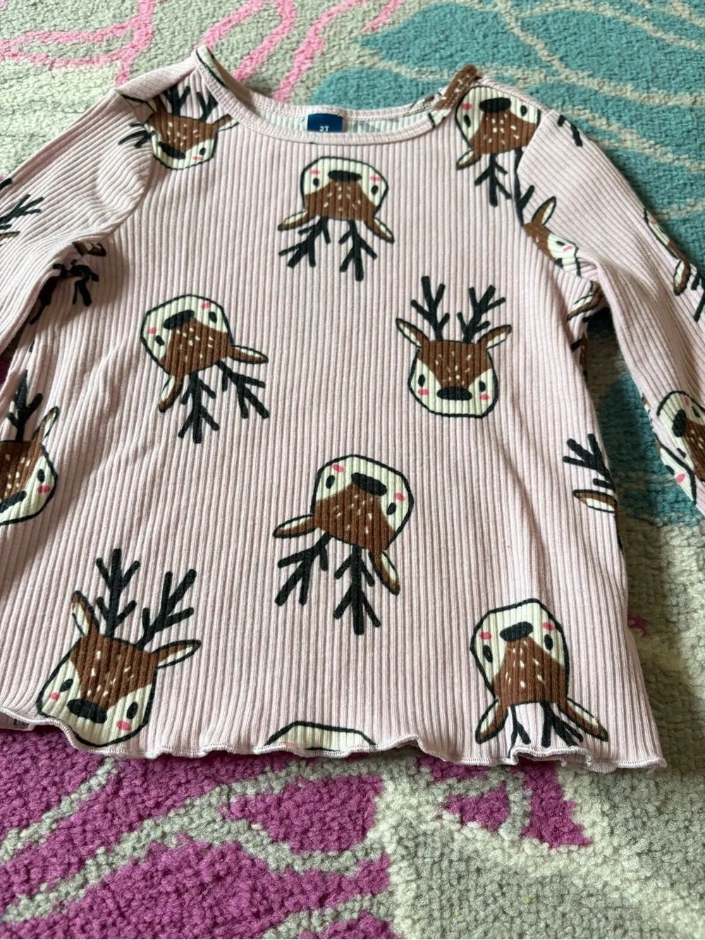 Old Navy Long Sleeve Ribbed Reindeer Shirt Toddler Girls 2T
